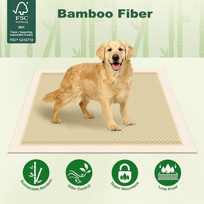 MIZOK Bamboo Dog Pee Pads Highly Absorbent No Leak Extra Large 28x34in 50Ct | Highly Absorbent Bamboo Pads Neutralize Odors Quickly and Leak Proof Bottoms Protect Your Floors for Potty Training