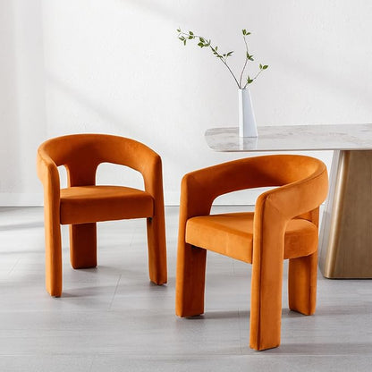 DAYALANE Modern Barrel Dining Chairs Set of 2, Upholstered Kitchen Chairs with Arms Comfy Velvet Side Chair for Living Room/Dining Room/Reception, Orange