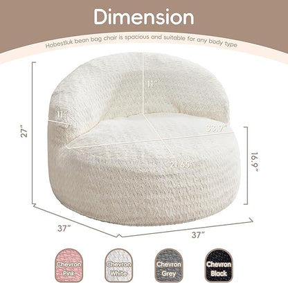 Hobestluk Bean Bag Chair Giant Bean Bag Chairs for Adults Big Bean Bag Chair with Memory Foam Filler Adults Large Beanbag with Faux Fur Cover for Bedroom (Chevron White,Large)