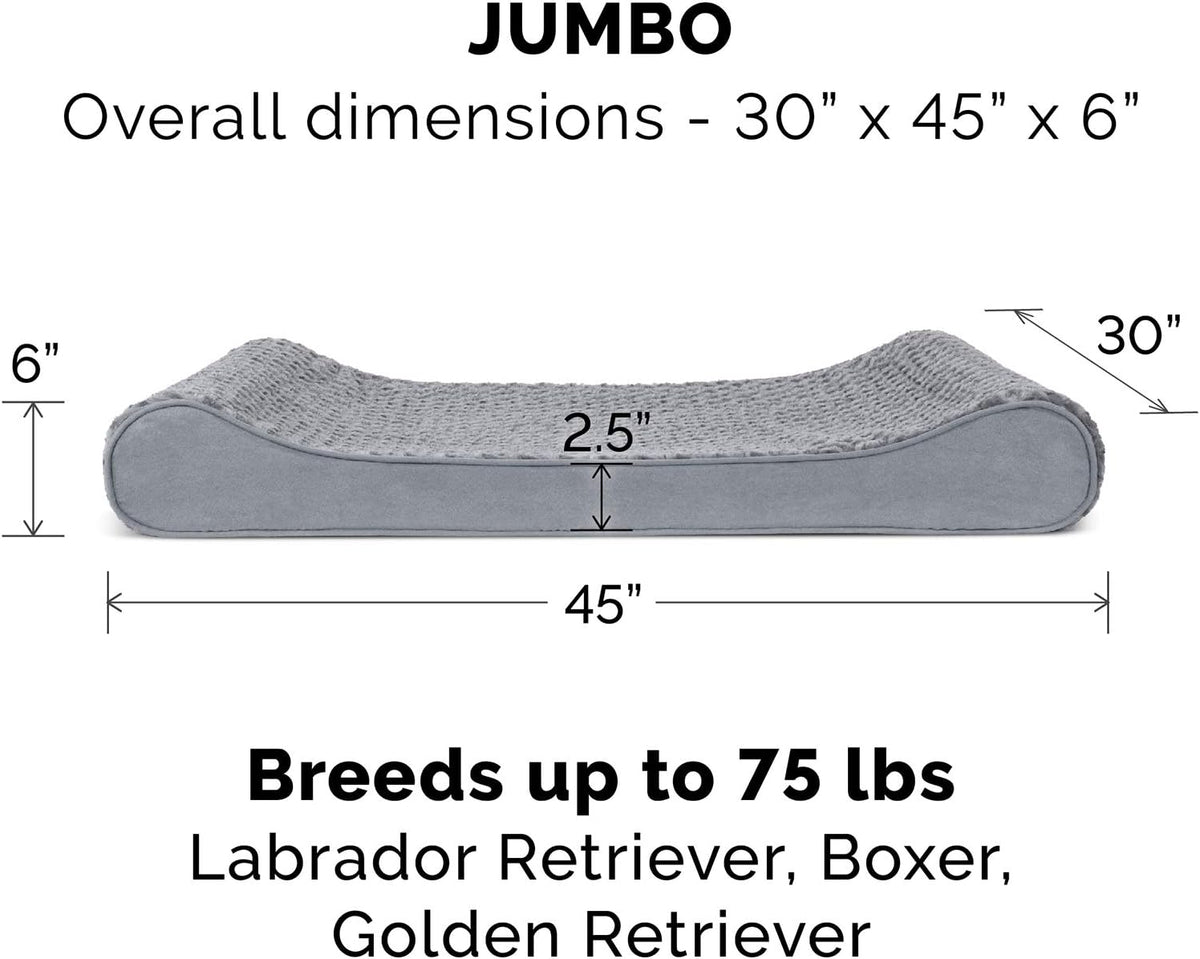 Furhaven Orthopedic Dog Bed for Large Dogs w/ Removable Washable Cover, For Dogs Up to 75 lbs - Ultra Plush Faux Fur & Suede Luxe Lounger Contour Mattress - Gray, Jumbo/XL