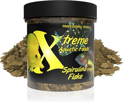 Xtreme Spirulina Flakes - Balanced Herbivorous Diet for Tropical and Marine Fish, Enhanced Health, Vibrant Colors - USA Farm Grown - Ideal for Cichlids, Barbs, Tetras and Guppies (2oz)