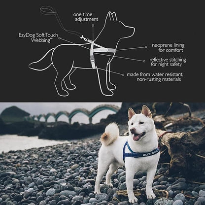 EzyDog Quick Fit Dog Harness, Soft Neoprene Padding - Large, Pink | Fast One-Click Buckle, Adjustable Fit, Strong Reinforced Materials, Reflective Stitching, No Pull Dog Harness, Easy Walking