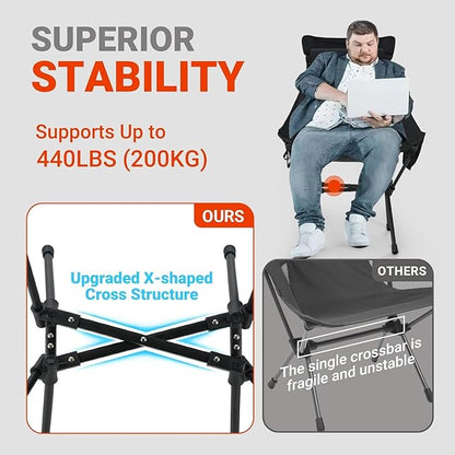 Overmont Oversized Camping Chair for Adults - 400lbs Support Heavy-Duty Padded Seat Outdoor Portable Folding Chair with Cooling Bag Cup Holder Carry Bag Comfortable for Sport Garden Beach Fishing Lawn