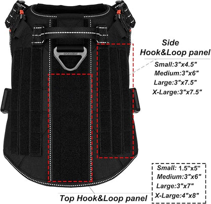 ICEFANG Tactical Dog Harness for Large Dogs,Reflective No Pull Dog Vest | with Control Handle,Adjustable,Front Hook,2 Leash Clips,Soft Padded,MOLLE Panel,Black,Large