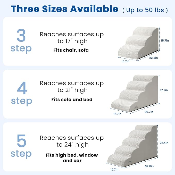 Dog Stairs for Small Dogs & Cats,3 Steps Non-Slip Pet Ramp for Couch,15.7"H | Airpanda Pet Stairs with Washable Cover & High-Density Foam,Gentle Curved,Ideal for Senior & Short-Legged Dogs,Light Grey