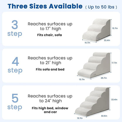 Dog Stairs for Small Dogs & Cats,3 Steps Non-Slip Pet Ramp for Couch,15.7"H | Airpanda Pet Stairs with Washable Cover & High-Density Foam,Gentle Curved,Ideal for Senior & Short-Legged Dogs,Light Grey