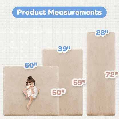 PAPAMAT 1.3" Thick Baby Bedside Floor Mat for Bedroom, Basic Padded Foam Soft Plush 28x72 Runner Rug with Non Slip Cushioned for Nursery Playroom (Beige)