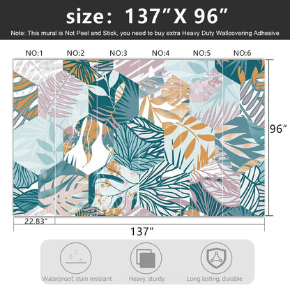 -Abstract Geometry Botanical Banana Leaf Fabric Wallpaper Living Room Bedroom Bathroom Tropical Plant Leaf Large Wall Mural- 137"x96"（ not Peel and Stick）