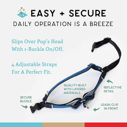No Pull Dog Harness | Comfortable Training Harnesses | Effective No Pull Design | Ideal for Medium Sized Dog | 4-Point Adjustable(M - 22~28 inch Girth, Navy)
