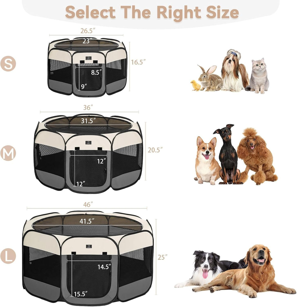 A4Pet Dog Playpen Indoor, 49” Portable Playpen with Bowl, Suitable for Puppies, Kittens, and Small Animals, Removable Zipper & Mesh Panel(16”W × 10”H)
