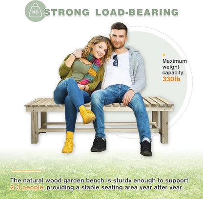 LSPYYDS Outdoor Garden Bench, 3-Person Wood Patio Bench Weatherproof Outdoor Backless Bench, Anti-Corrosion and Anti-Rust Garden Benches for Garden Lawn Porch Park Backyard (Natural,47.25''/120cm)