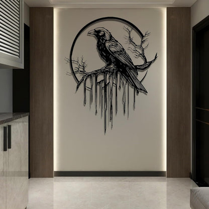Crow Metal Wall Decor, Raven Wall Art, Large Gothic Raven Decor Hangings, Bird Wall Decor, Metal Tree Branch Decor, Ravens Sign, Raven Art for Living Room (Gold, 28"x22" |70x56cm, metal wall art)