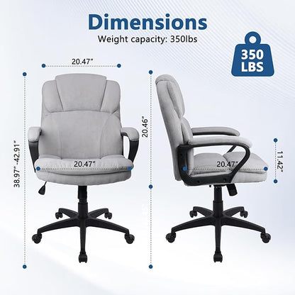 CLATINA Grey Cloth Office Chair Fabric Covered Desk Chair, Adjustable Height Swivel Chairs Ergonomic Executive Chair with Arms and Wheels Comfortable Upholstered, 350 LBS