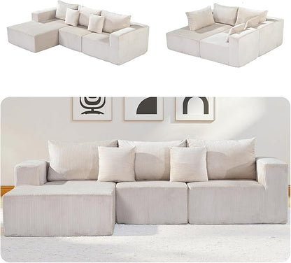 Modular Sectional Sofa,Oversized Cloud Sectional Couch with Deep Seat Modern Boneless L-Shape Lounge Sofa No Assembly Required with Pillows for Living Room Bedroom(Beige)