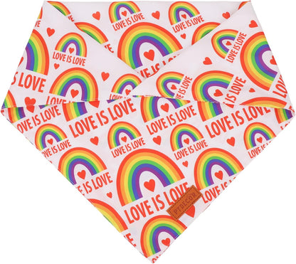 PTDECOR Rainbow Dog Bandanas Pride Day, Multi Size,“Love is Love” Pet Scarf Reversible Triangle LGBT+ Rainbow Bandanas for Small Dogs Pets (Small)