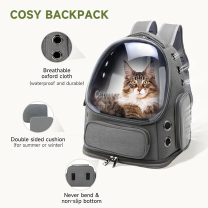 Cat Backpack Carrier, Breathable Cat Carrier Large Space Bubble Pet Backpack for Kitty Small Dog up to 12lbs, Transparent & Foldable Pet Carrier for Travel Hiking