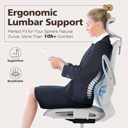 GABRYLLY Ergonomic Mesh Office Chair- White Desk Chair, Flip-Up Armrest, Adjustable Headrest, Tilting with Soft Seat and PU Wheel, Elite Home Desk Chair for Work, Study, Gaming (GY1108)