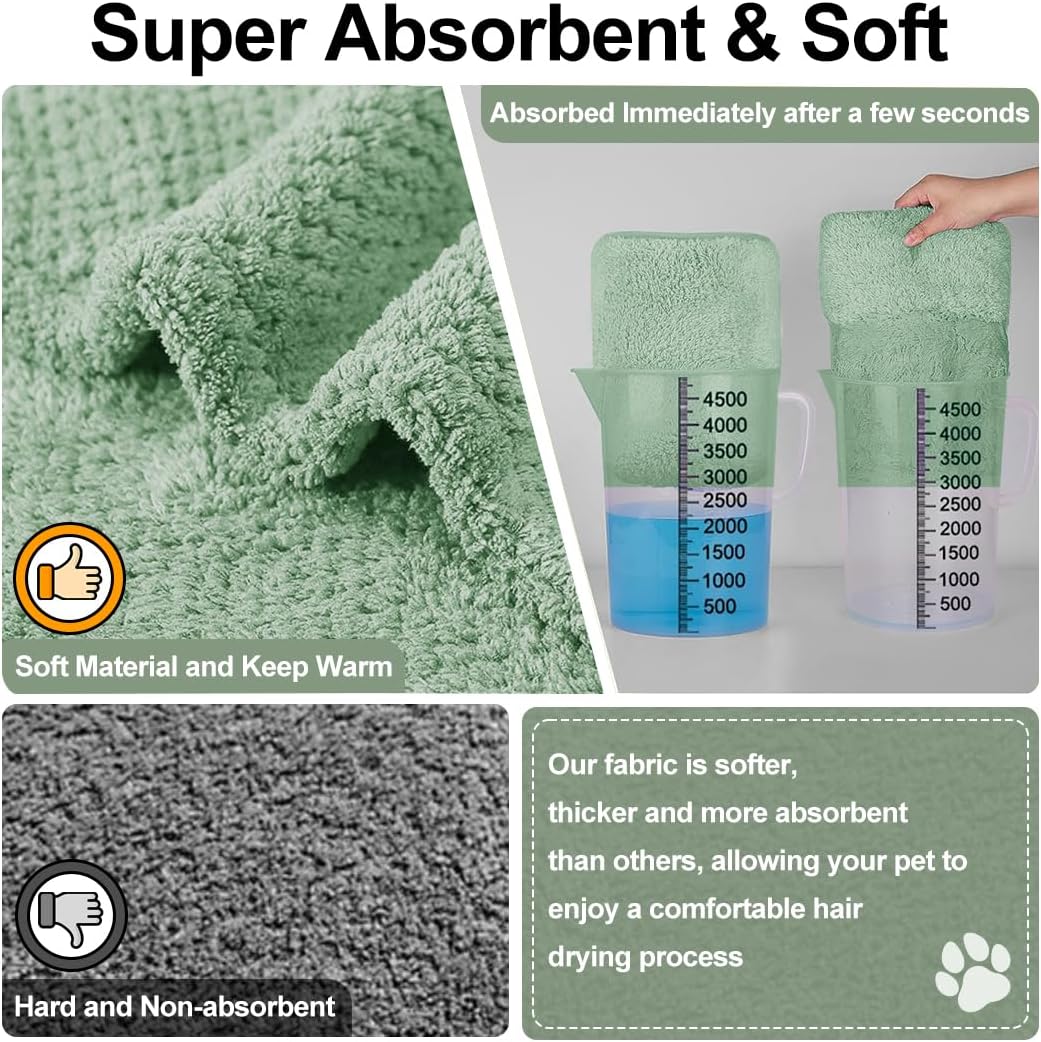 Microfiber Dog Bathrobe Towel Super Absorbent Dog Quick Dry Bathrobe for Puppies, Suitable for Medium and Large Dogs (Green Jacquard, XL)