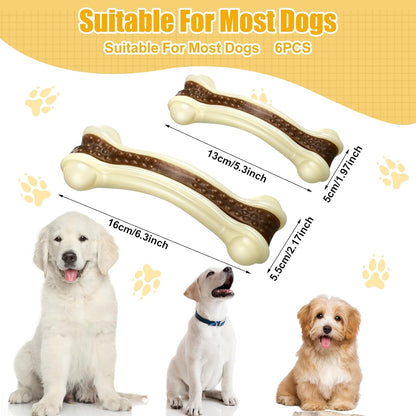 Sosation 6 Pcs Dog Toys for Aggressive Chewers Nylon Beef Flavor Bones Tough Puppy Teething Toys Puppy Chew Bones for Large Medium Small Breed Dogs Puppies Pets Chew Toys(Large Medium)