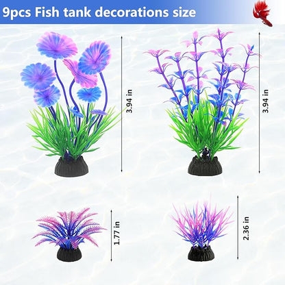 9Pcs Tank Accessories for Beta Fish,Small Fish Tank Decorations, Beta Fish Tank Starter Kit