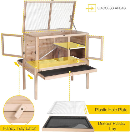 Aivituvin Wooden Guinea Pig Cages Indoor with Removable Stand, Anti Chewing Rabbit Hutch with Ramp and Wire Mesh, 2 Story Small Animals House Habitat with Pull Out Tray (Light Natural Wood)