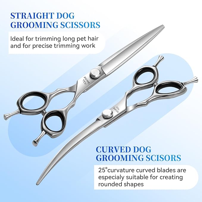 Dog Grooming Scissors Set 3 in 1 with Straight, Curved, Thinning Scissors and Comb Stainless Steel Dog Shears for Grooming Pets and Cats,Sharp and Durable