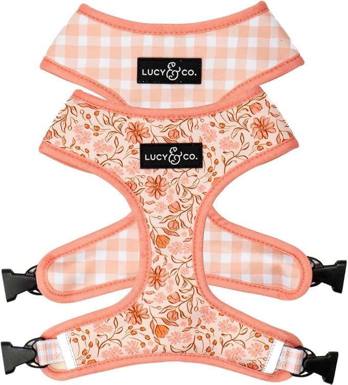Lucy & Co. Reversible Dog Harness - Water-Repellent Neoprene, Dual-Print Design, Easy Swap Style, Adjustable Comfort Fit - Woodland Wildflowers Reversible Harness - X-Small