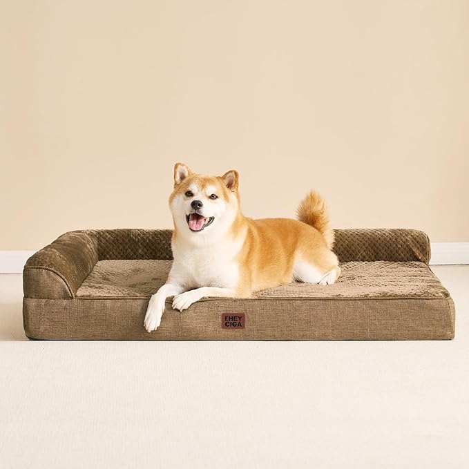 EHEYCIGA Orthopedic Dog Bed Medium Size Dogs, Memory Foam Dog Bed with Washable Removable Cover, Waterproof Pet Sofa Couch for Crate with Nonskid Bottom, 30x20x6, Camel | Small Dog Sofa with Washable Removable Cover, Waterproof Pet Couch for Crate with...