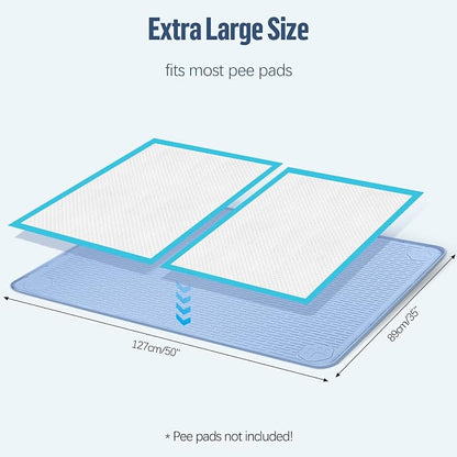 Pee Pad Holder for Dogs 50''x35'' Silicone Puppy Pee Pad Tray, Blue | Extra Large Dog Potty Tray Leak-Proof, High Edge, No Spill Training Pads for Floor Protection, No Pee Pads