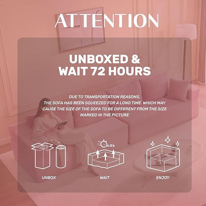 138" Modular Sofa Memory Foam Sectional Couches for Living Room, Sleeper Sofa Bed, Corduroy, Pink