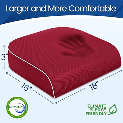 SweetSlubr Seat Cushion for Tailbone Pain Relief, Office Chair Cushion, Memory Foam Large Chair Cushion with Non-Slip Cover for Soft Support at Office Chair, Car Seat, Airplane Red/Large