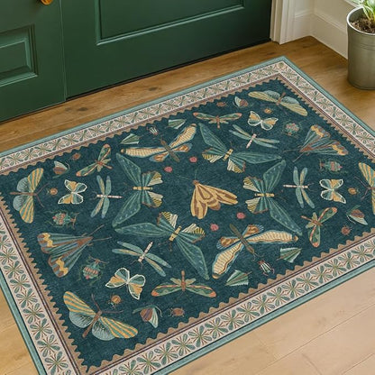 Washable Entry Rugs for Inside House - Non Slip 2x3 Small Rugs for Entryway, Kitchen, Powder Room, Stain & Fade Resistant, Teal Green