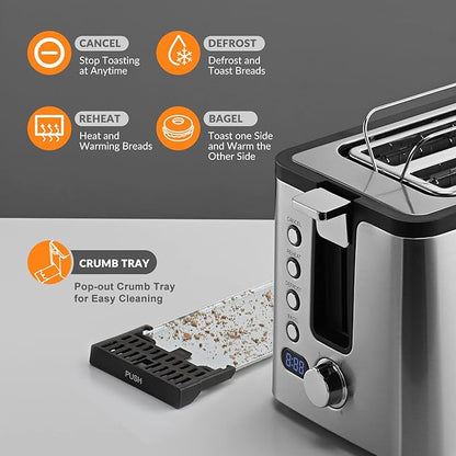 Mecity 4 Slice Toaster, Long Slot Toaster