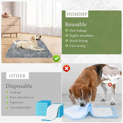 Homimp Washable Pee Pads for Dogs, 2 Pack Reusable Puppy Pads Waterproof, Absorbent and Leakproof Dog Pee Pads, Non Slip Puppy Training Pads, Pet Mat for Floor, Crate, Couch, Whelping,Grey, 36"x41"