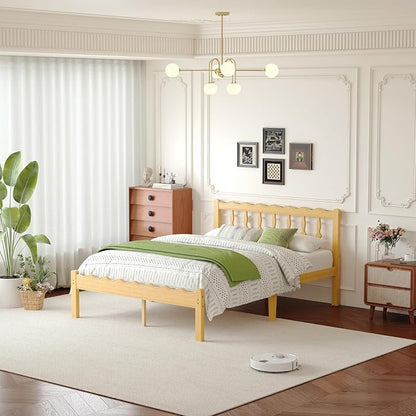Bamboo Queen Bed Frame with Headboard, 14 inch Solid Wood Platform Bed Frames Queen Size with Metal Slats, No Box Spring Needed, Easy Assembly, Noise Free