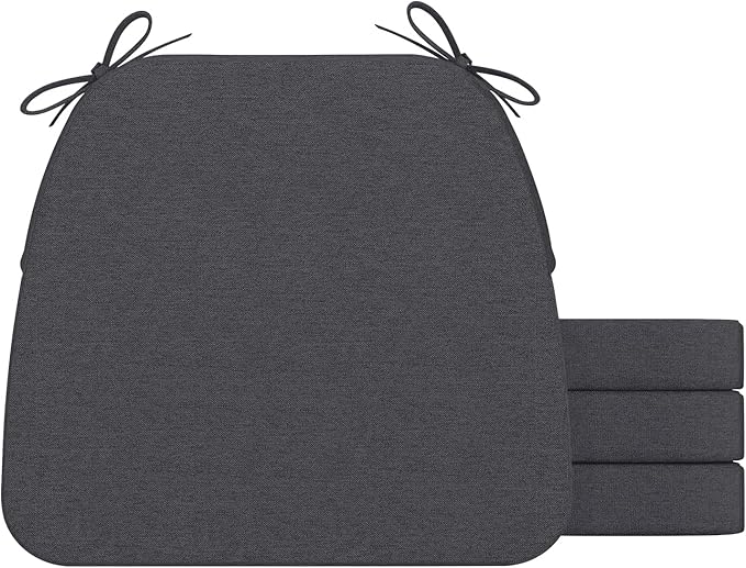 AAAAAcessories D-Shaped Chair Cushions, 2" Thick Dining Chair Pads with Ties and Removable, Machine-Washable Cover, 17" x 16", Set of 4, Dark Grey