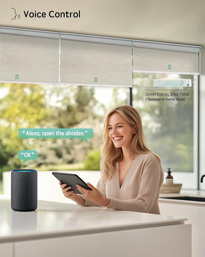 Yoolax Motorized Blinds with Remote, Automatic Window Shades Work with Alexa