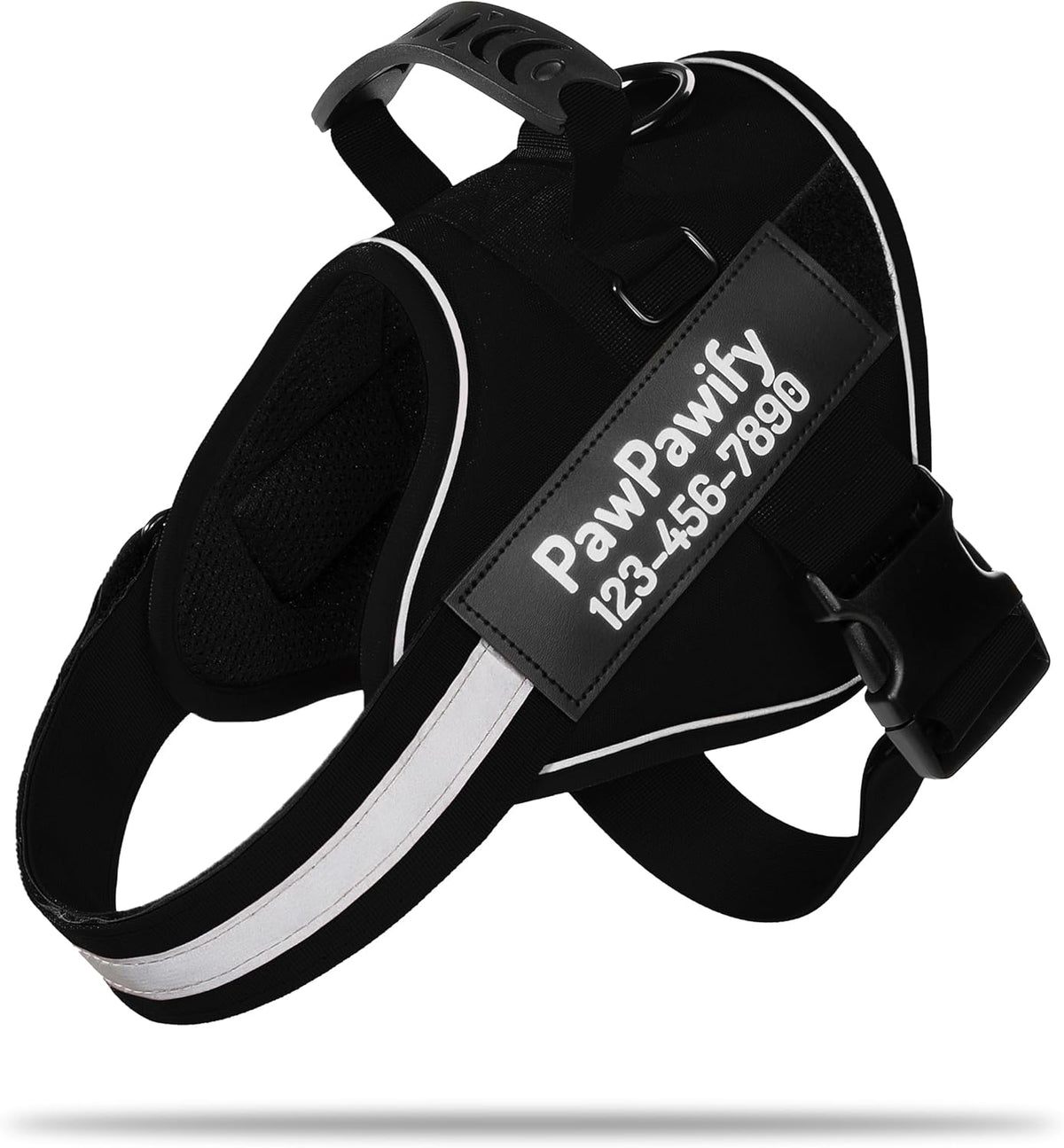 PawPawify Custom No Pull Dog Harness with Name and Phone Number, Heavy Duty Personalized Pet Vest to Prevent Tugging, Pulling, or Choking, Training and Walking (New Black, L (40-60 LBS))