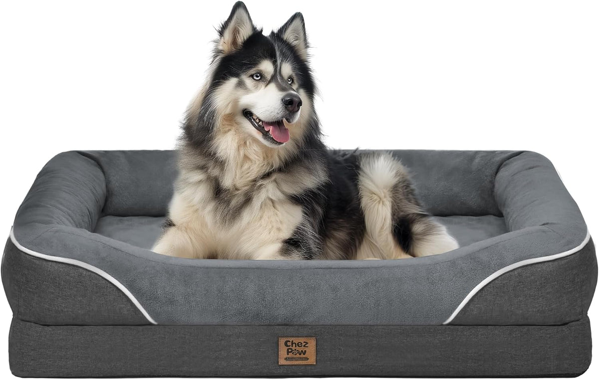 Washable Orthopedic Large Dog Bed - Dog Beds Large Sized Dogs with Removable Cover Waterproof Pet Bed with Bolster for Extra Large Pet