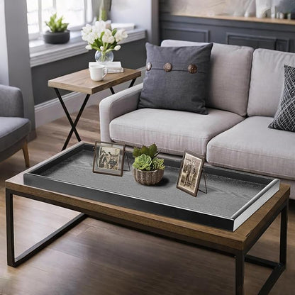 36 x 22 Inches Extra Large Solid Wood Serving Tray for Tea Coffee Table Snack Food Meals Serving Plate Kitchen Party Bar Breakfast Server with Raised Edges Black Wooden Decorative Ottoman Tray