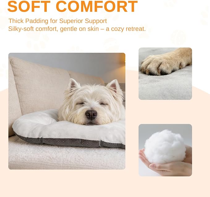 Washable Oval Medium Dog Bed, Silver-Tipped High-Resilience, Light Gray | Non-Slip Bottom Prevents Sliding, Soft Plush Short Fur, Machine Washable, Ideal for Crates/Apartments/Cozy Nooks,29"x18"x2.8"