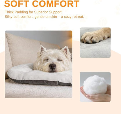 Washable Oval X-Large Dog Bed, Silver-Tipped High-Resilience, Light Gray | Non-Slip Bottom Prevents Sliding, Soft Plush Short Fur, Machine Washable, Ideal for Crates/Apartments/Cozy Nooks,41"x27"x3.6"