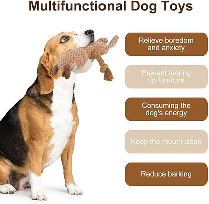 Dog Toys, Dog Squeaker Toys with Crinkle Paper, Stuffed Animal Dog Plush Chewing Toy, Cotton Rope Interactive Toys for Puppy, Small, Middle Dogs (Camel-Colored Elk)