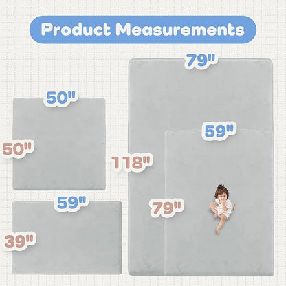 PaPaMat 1.5" Thick Baby Play Mat for Floor, 50x50 Playpen Mat, Pro Soft Flannel Foam Mats Toddler Infant Kids Crawling for Nursery Rug Playroom Living Room Waterproof Easy Care Non-Slip (Light Grey)