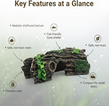 Aquarium Resin Hollow Tree Trunk Betta Log Aquarium Decorations Ornament Fish House Cave Wood House Decor for Fish Tank, Medium