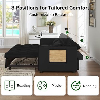 OjvZxqtbrnl Convertible Sofa Bed, Pull Out Couch with 3-Position Reclining Backrest, Modern Velvet Upholstery Futon Sofa Bed, Loveseat Couch for Living Room, Apartments & Guest Rooms (Black-L)
