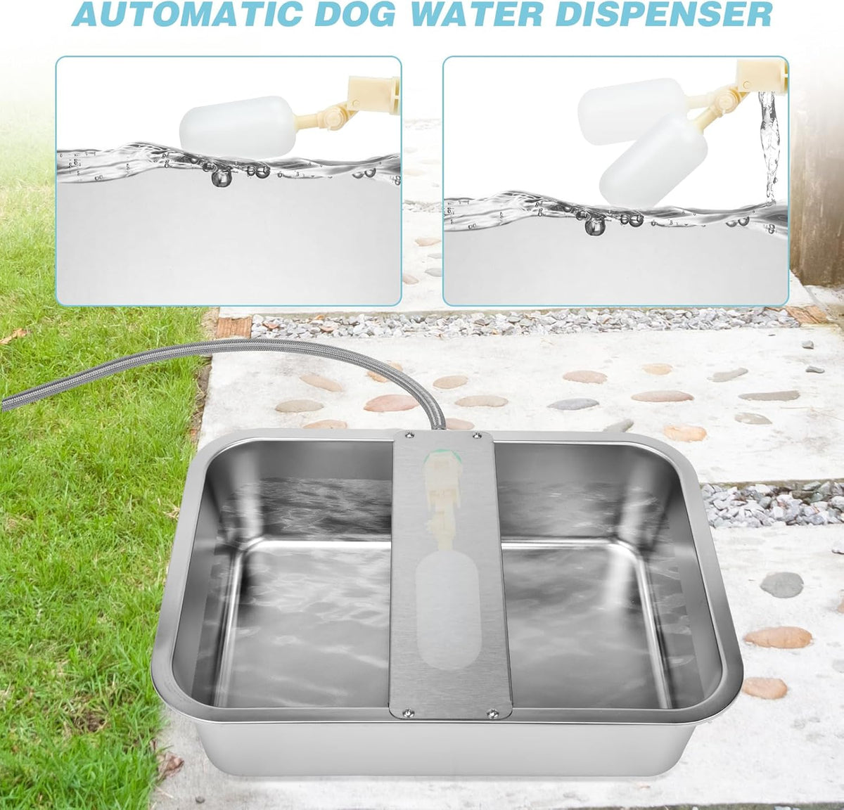 3 Gallon Automatic Dog Water Dispenser, Large Dog Water Bowl Dispenser for Outdoor, Stainless Steel Pet Bowl for Waterer Auto Fill Pet Waterer for Livestock Dogs Cats Chicken Fit 3/4'' GHT Faucet