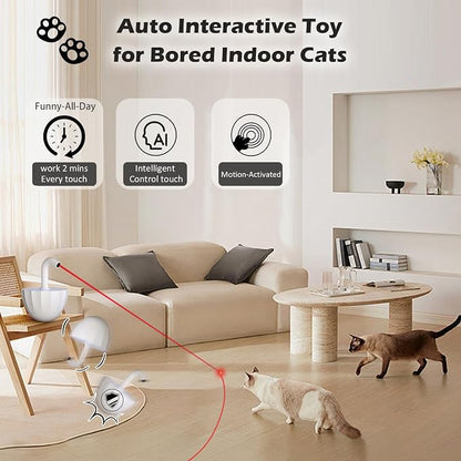 Tumbler Cat Laser Toy Automatic, 360° Rotation Rechargeable Laser Pointer, Self Play 3 Modes Motion Activated Cat Laser Toy, Interactive Cat Toys for Bored Indoor Adult Cats/Dogs (White)
