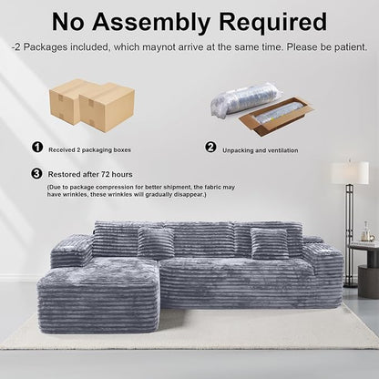 Cloud Sectional Couch with L-Shape Chaise, Modern Modular Sofa with Deep Seat, Built-in Cup Holder & Storage Pocket for Living Room Bedroom, No Assembly Required (Light Grey, Left Sitting Chaise)