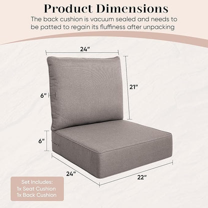 Luxury Outdoor Seat Cushion Set-22 x 24 x 6 Inch Outdoor Chair Cushions with Water Resistant & Removable Cover Outdoor Cushions for Patio Furniture Chair Sofa Couch